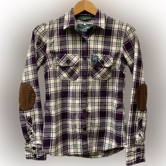 SUPERDRY super good purple plaid flannel - Picture 1 of 12